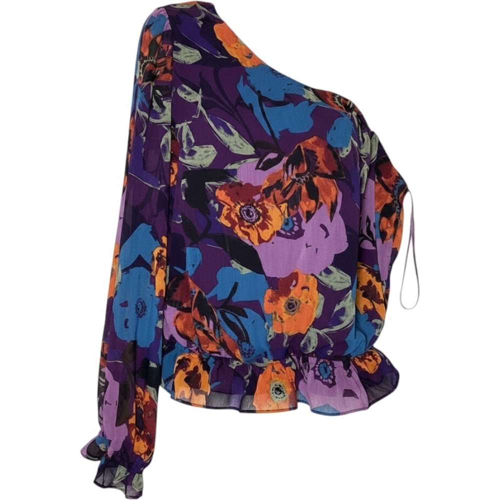Lush Pansy‎ One-Shoulder Blouse Dark Purple Floral XXL Stitch Fix NWT - Picture 7 of 7